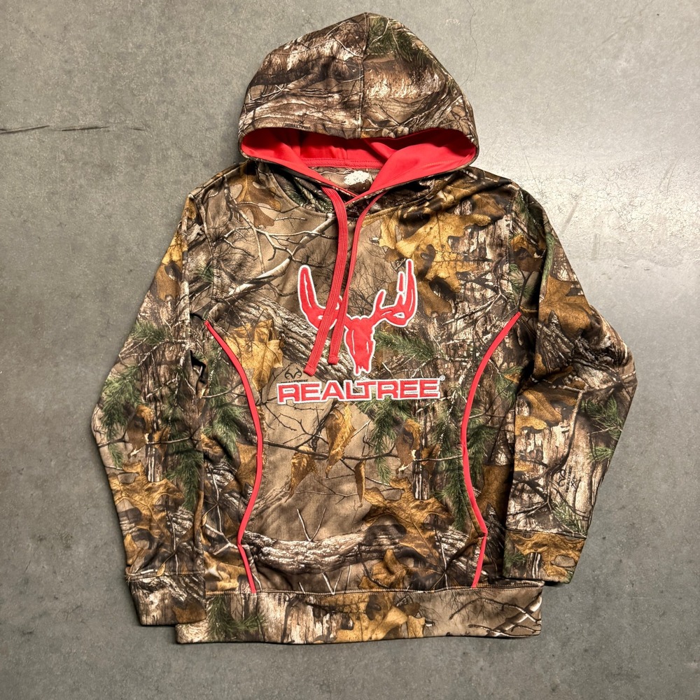 Realtree Camo Hoodie Womens Medium Pink Deer Skull Graphic Sweatshirt Camouflage
